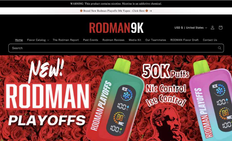 罗德曼同名品牌推 Rodman Playoffs 电子烟:50K 冰度与尼古丁双重可调